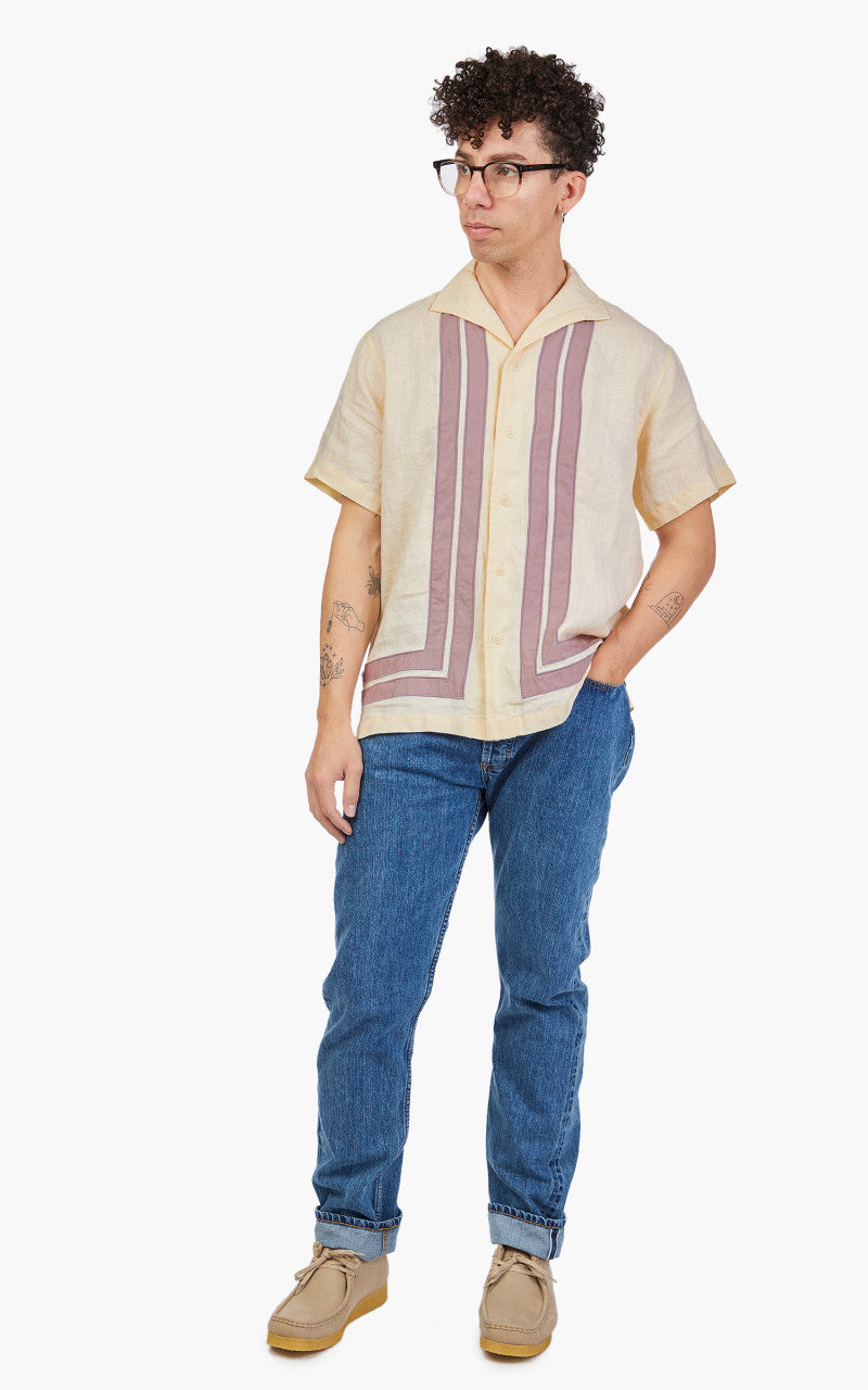 3sixteen Leisure Shirt Border Stripe Applique Natural/Mauve