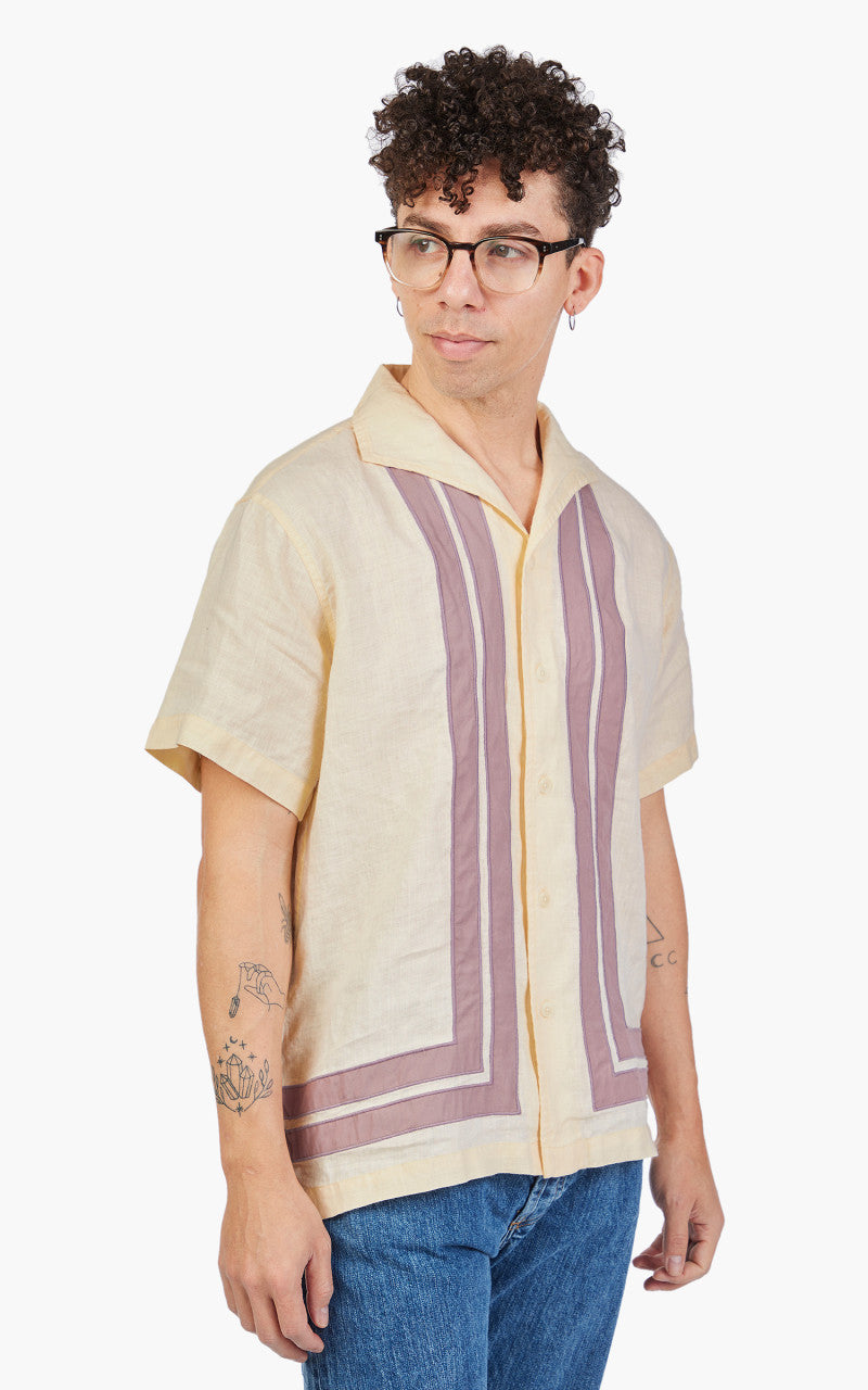3sixteen Leisure Shirt Border Stripe Applique Natural/Mauve