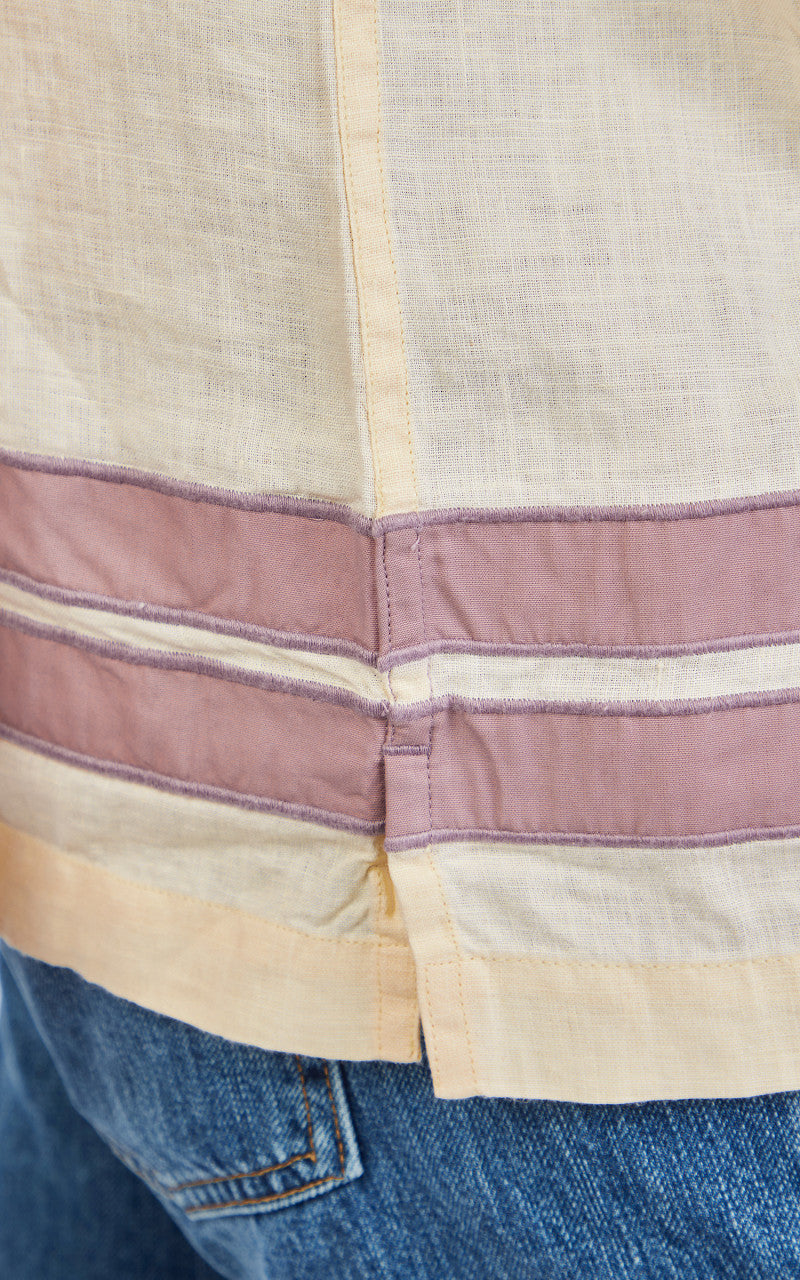 3sixteen Leisure Shirt Border Stripe Applique Natural/Mauve