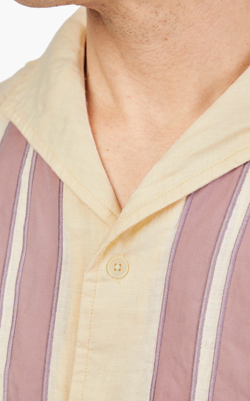 3sixteen Leisure Shirt Border Stripe Applique Natural/Mauve