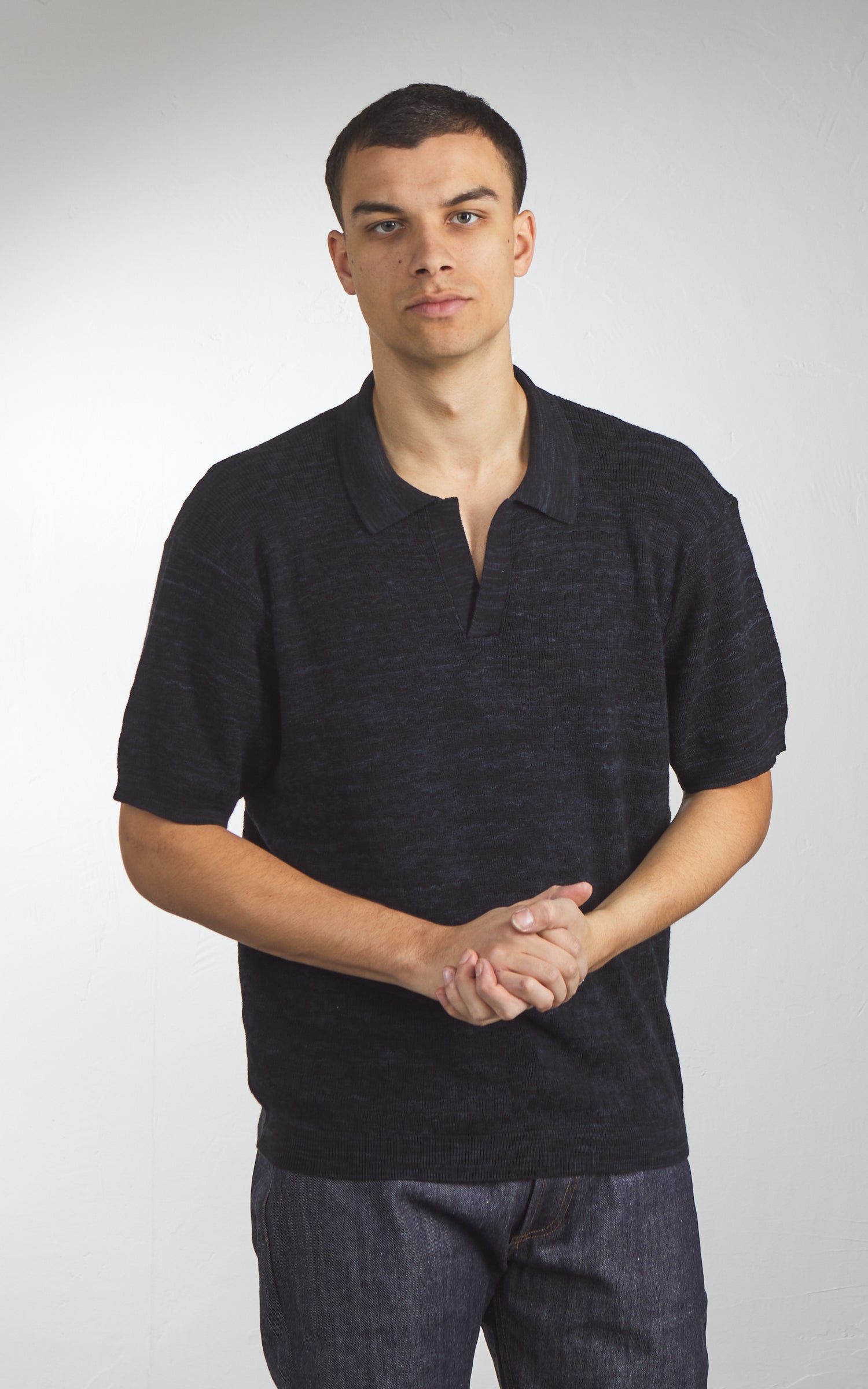 3sixteen Knit Polo Boxweave Vintage Black