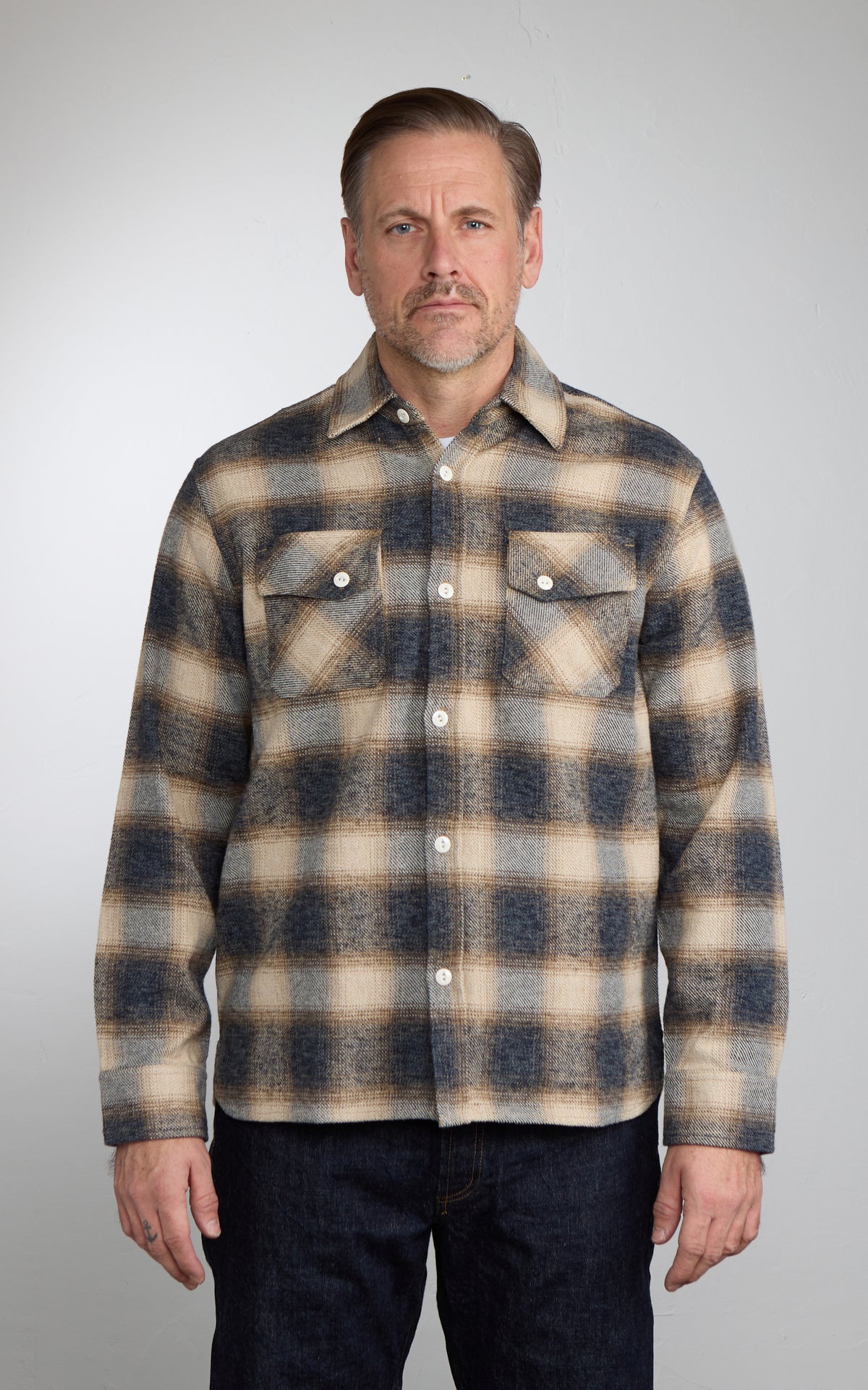 3sixteen Crosscut Flannel Shirt Brown/Ecru