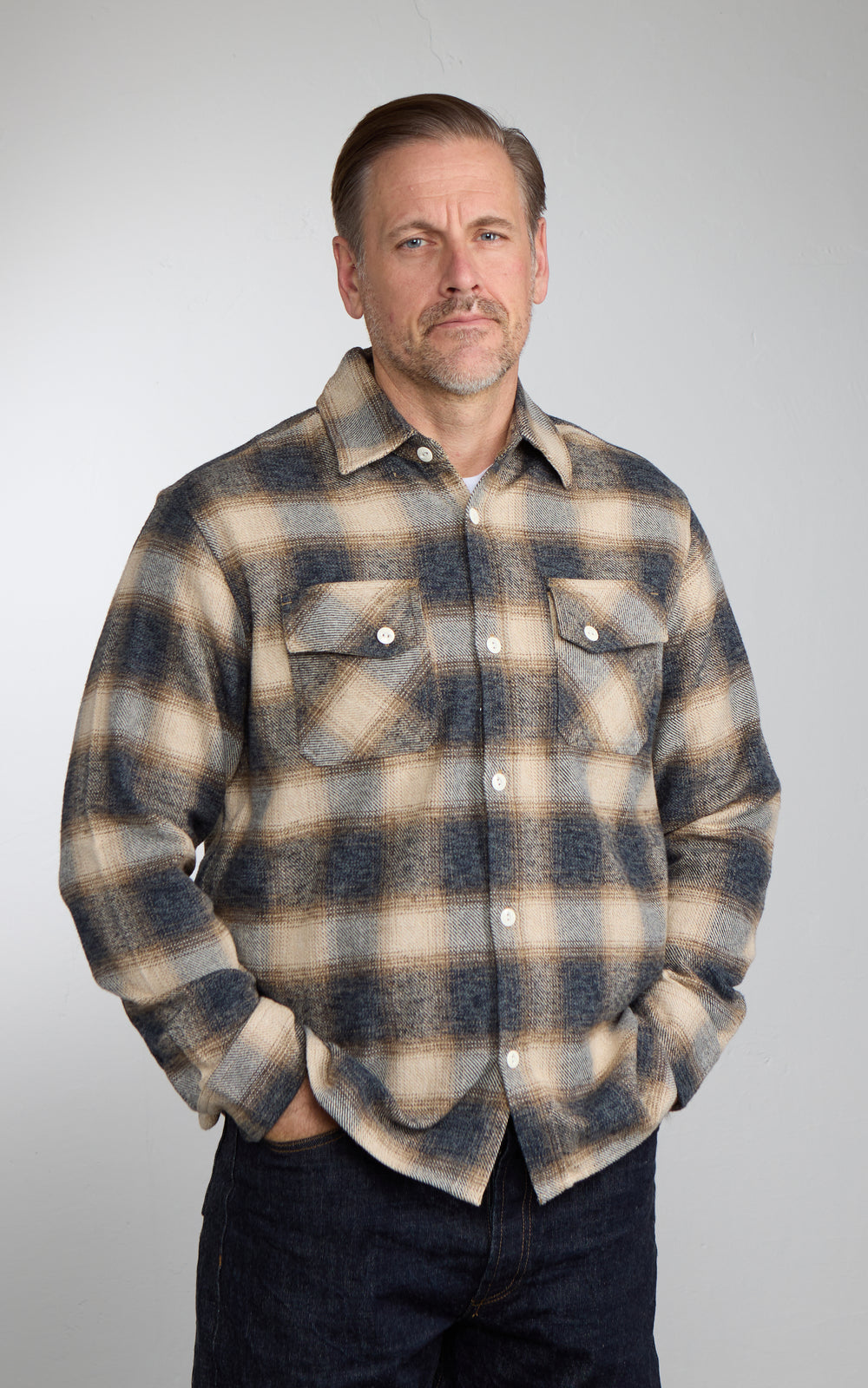3sixteen Crosscut Flannel Shirt Brown/Ecru