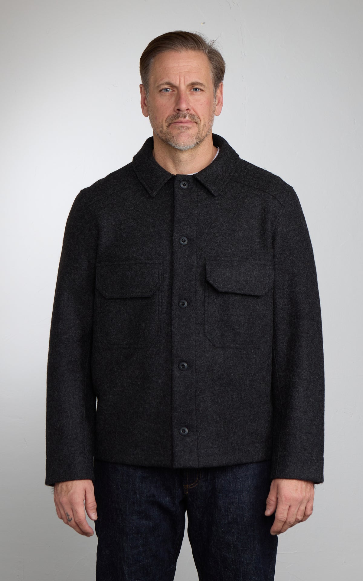 3sixteen Officer Shirt Felted Wool Charcoal