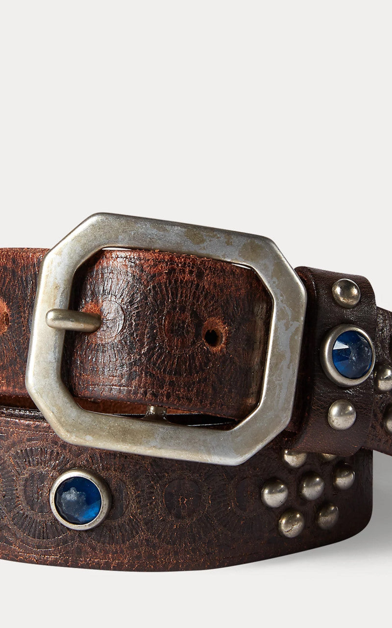 RRL Rasco Studded Leather Belt Vintage Black