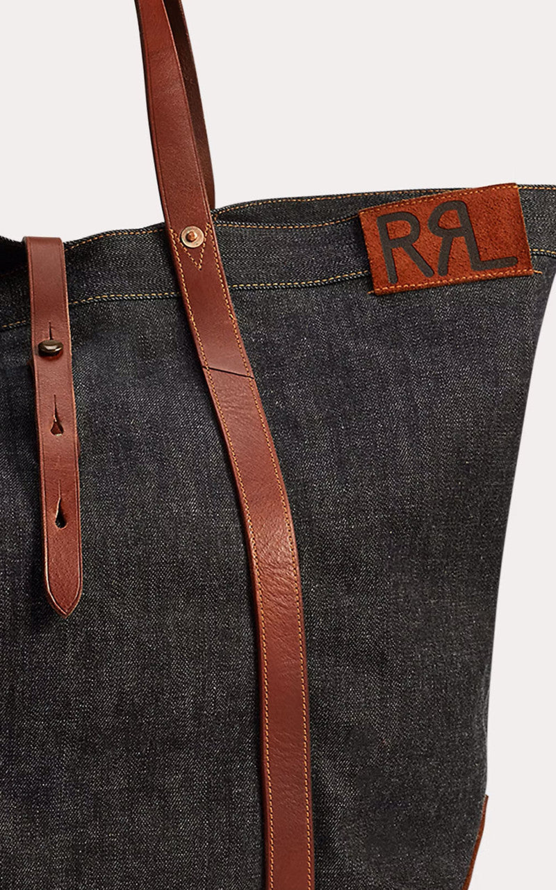 RRL Howard Leder-Trim Denim Tote Bag Indigo