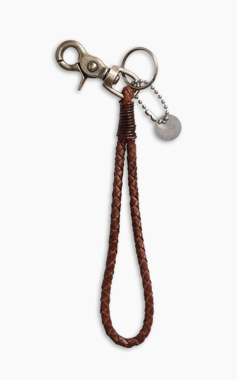 RRL Braided Leather Key Fob Brown/Silver