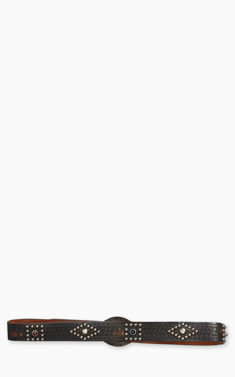 RRL Garrison Studded Leather Belt Black Over Brown