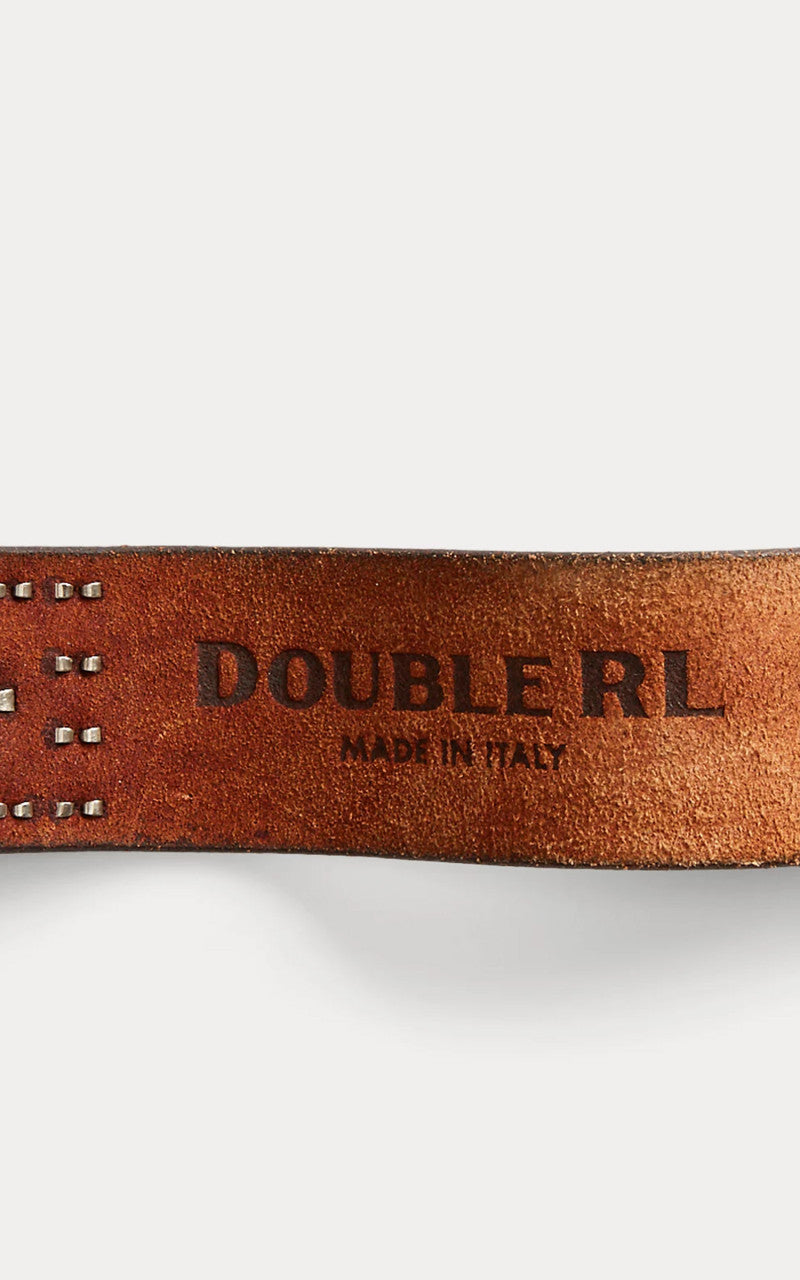 RRL Garrison Studded Leather Belt Black Over Brown