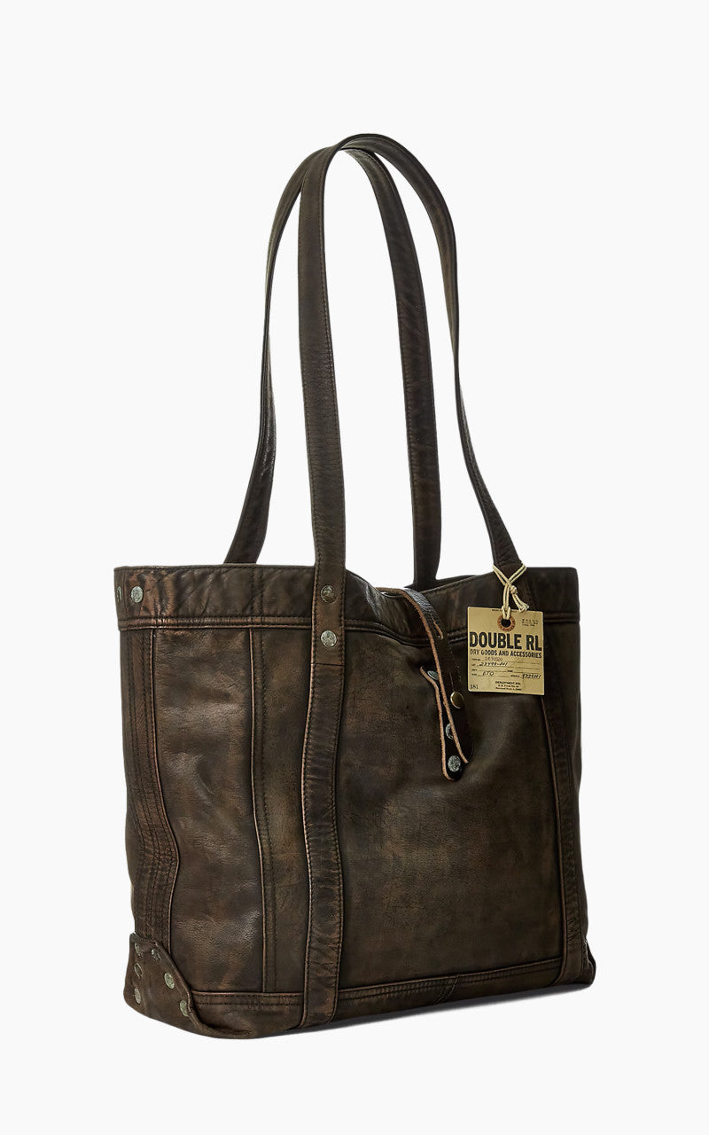 RRL Carter Tote Leather Bag Black Over Brown