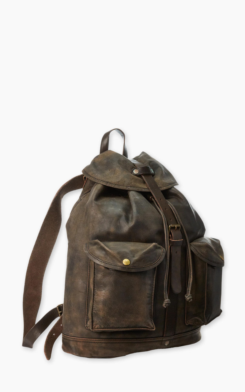 RRL Riley Leder Rucksack Schwarz über Braun