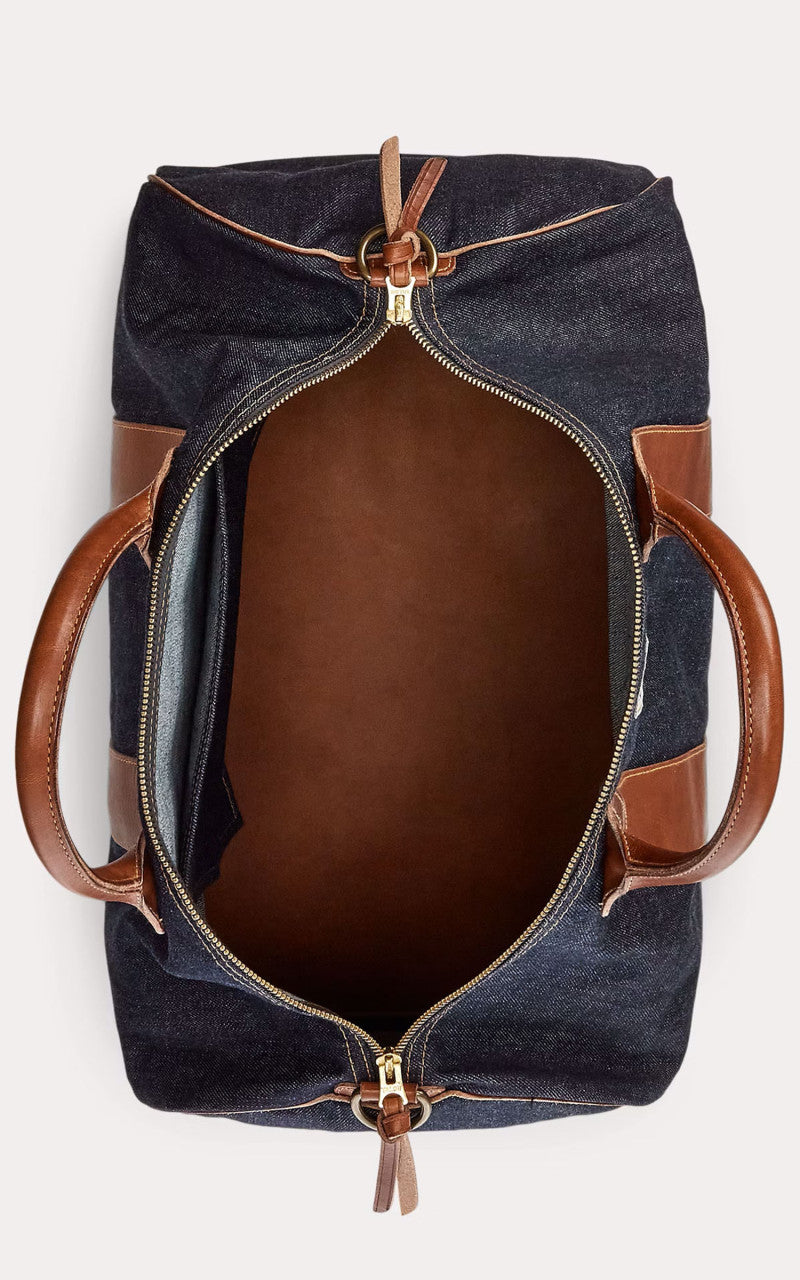 RRL Winston Leather-Trim Denim Duffel Bag Indigo