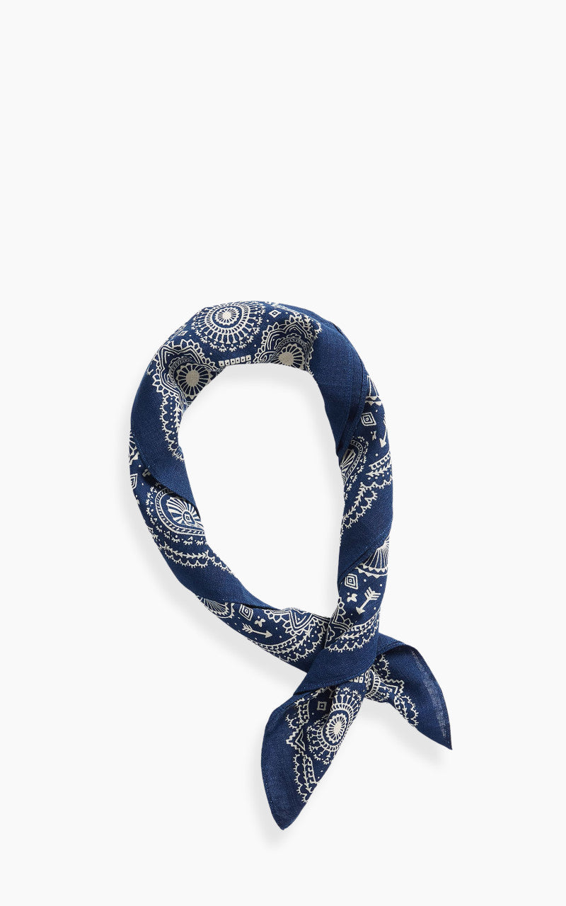 RRL Concha Logo Cotton Bandana Indigo/Cream