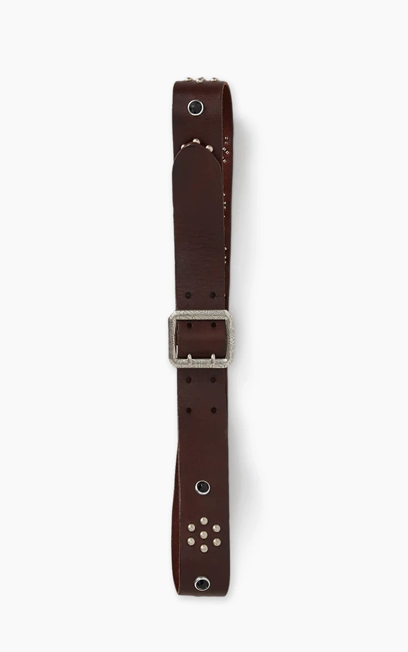 RRL Studded-Logo Leather Belt Dark Brown