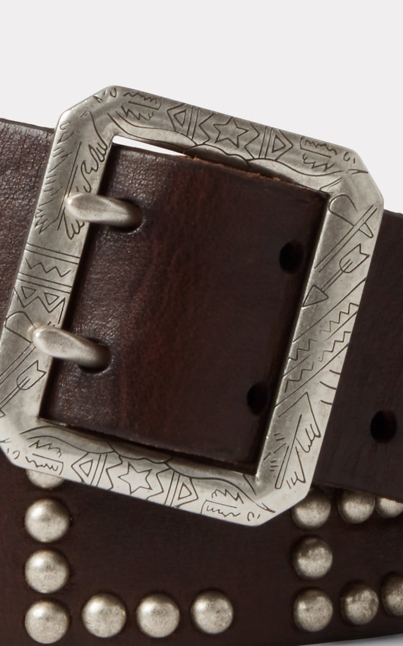 RRL Studded-Logo Leather Belt Dark Brown