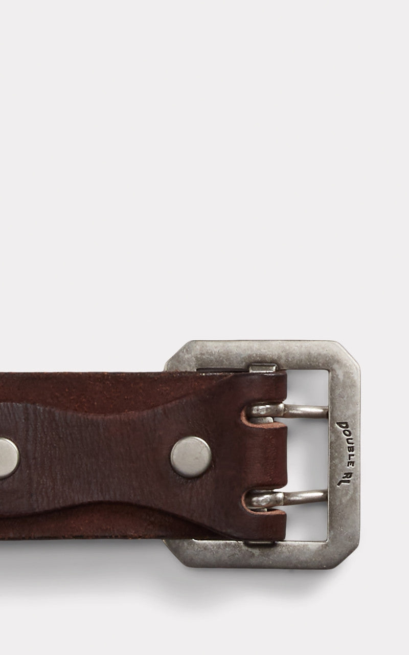 RRL Studded-Logo Leather Belt Dark Brown