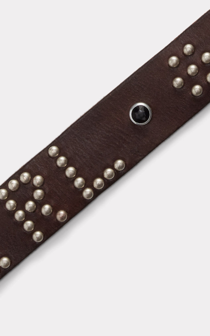 RRL Studded-Logo Leather Belt Dark Brown