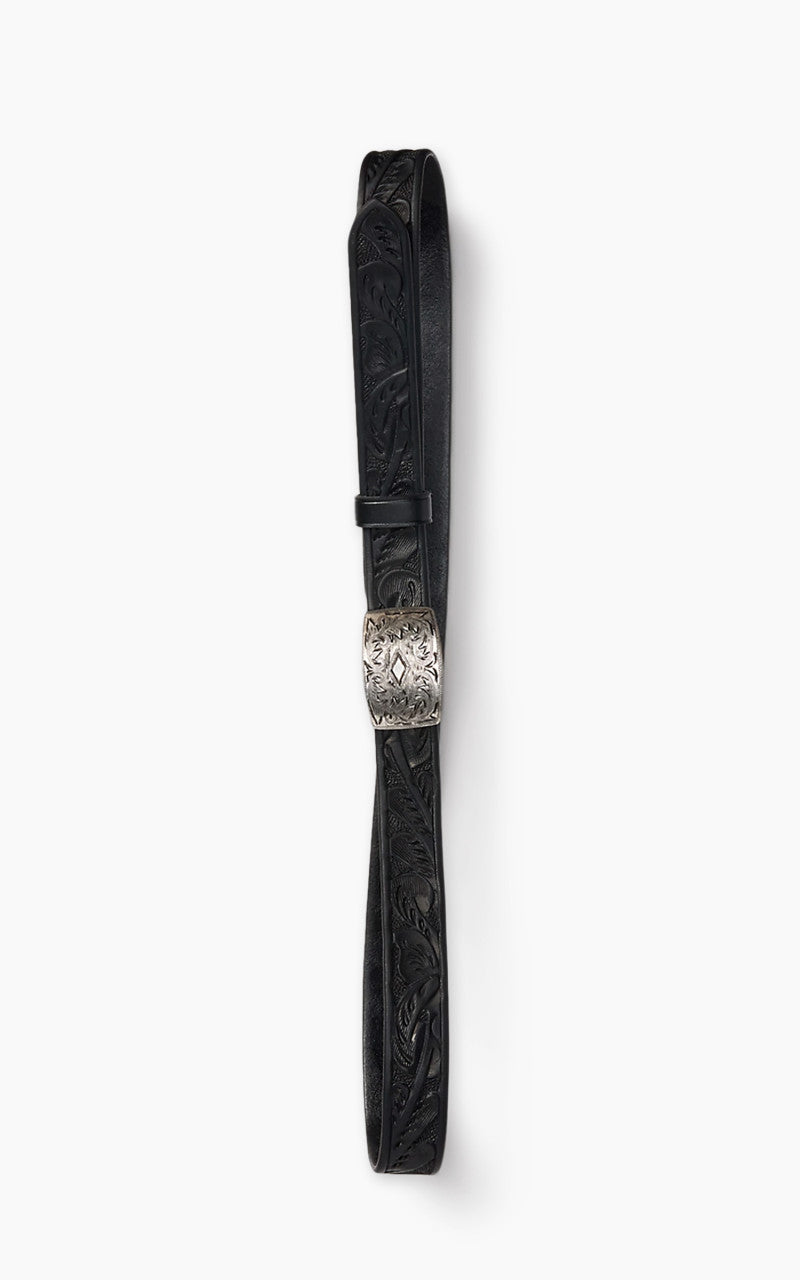 RRL Hand-Tooled Leather Belt Black