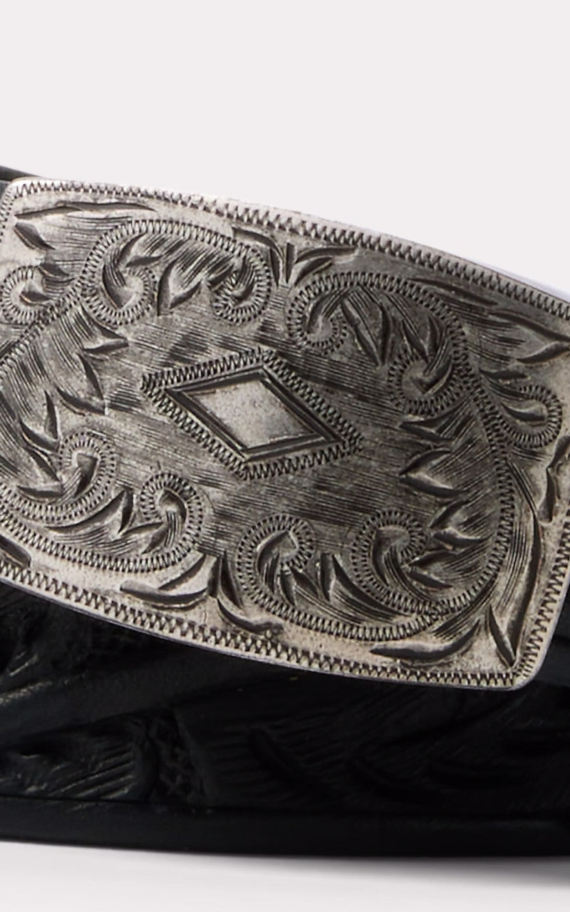 RRL Hand-Tooled Leather Belt Black