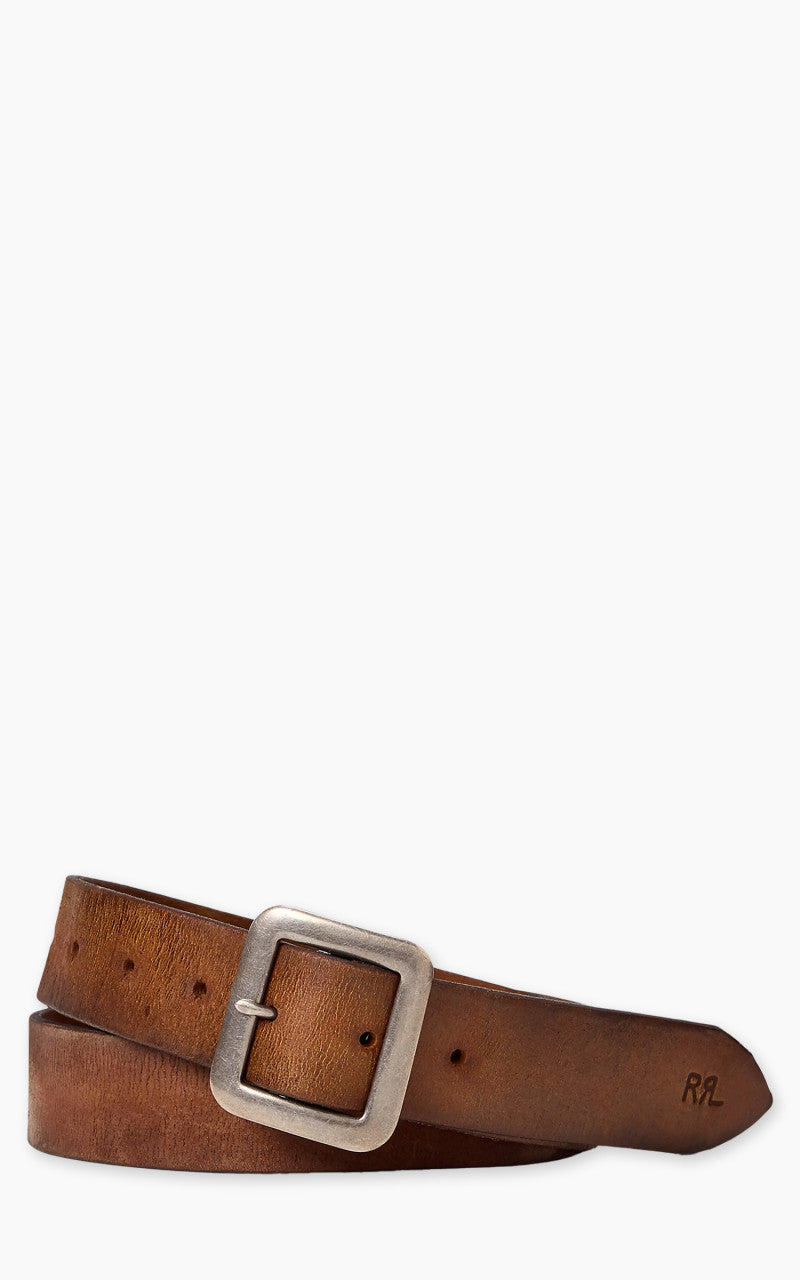 RRL New Burling Hand-Burnished Leather Belt Mid Brown