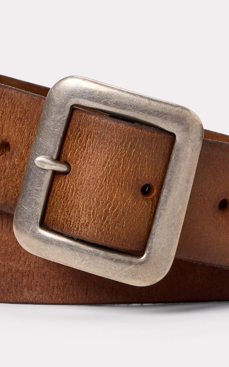 RRL New Burling Hand-Burnished Leather Belt Mid Brown