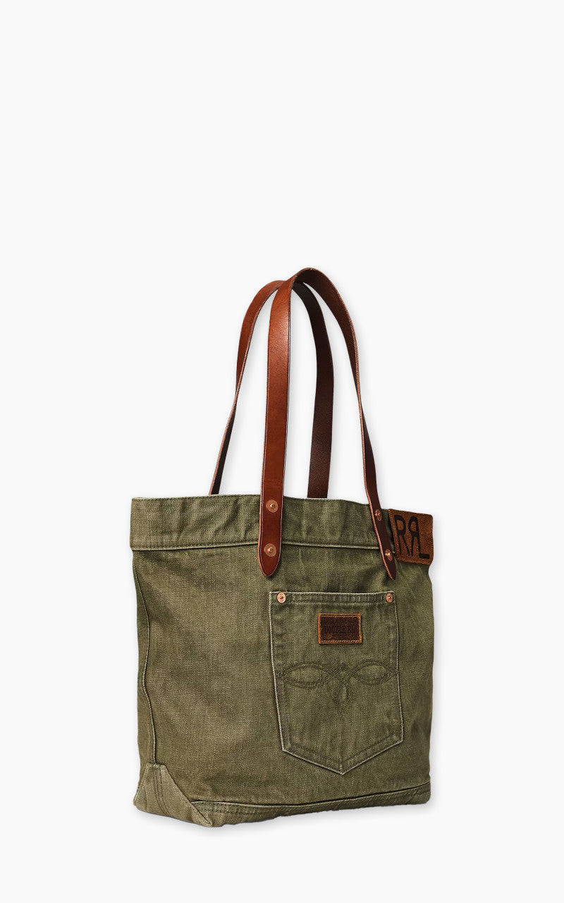 RRL TwillTotoBagツイルトートバッグ 美品 RRL Olsen Leather-Trim Twill Tote Olive
