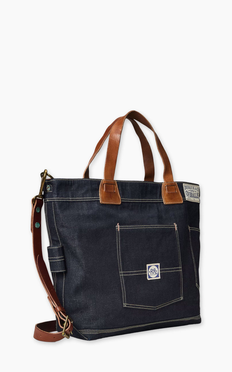 RRL Leroy Leather-Trim Denim Tote Indigo