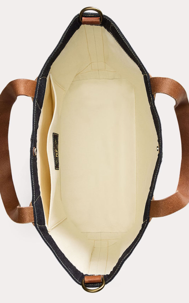 RRL Leroy Leather-Trim Denim Tote Indigo