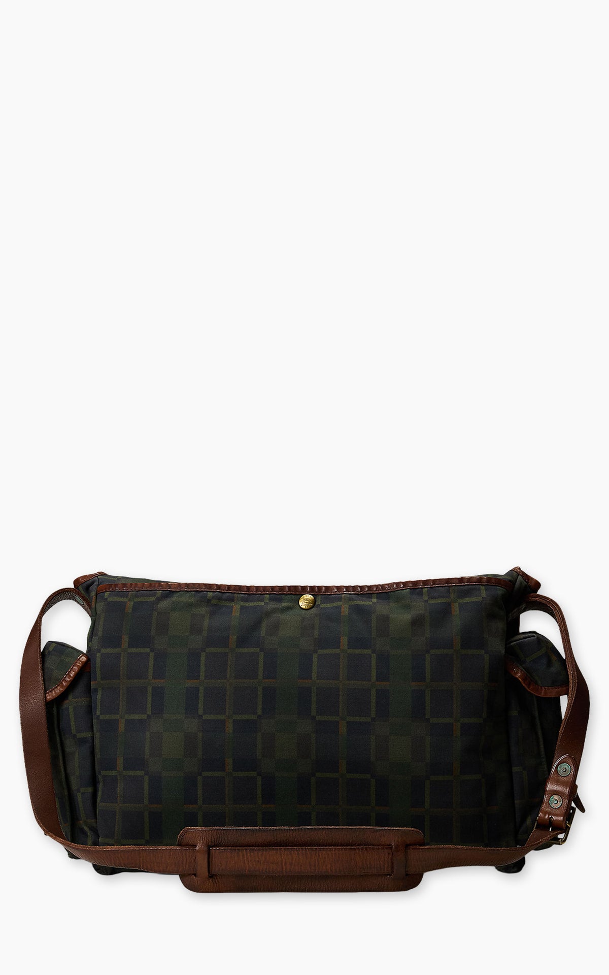 RRL Check-Print Oilcloth Messenger Bag Navy Multi Plaid