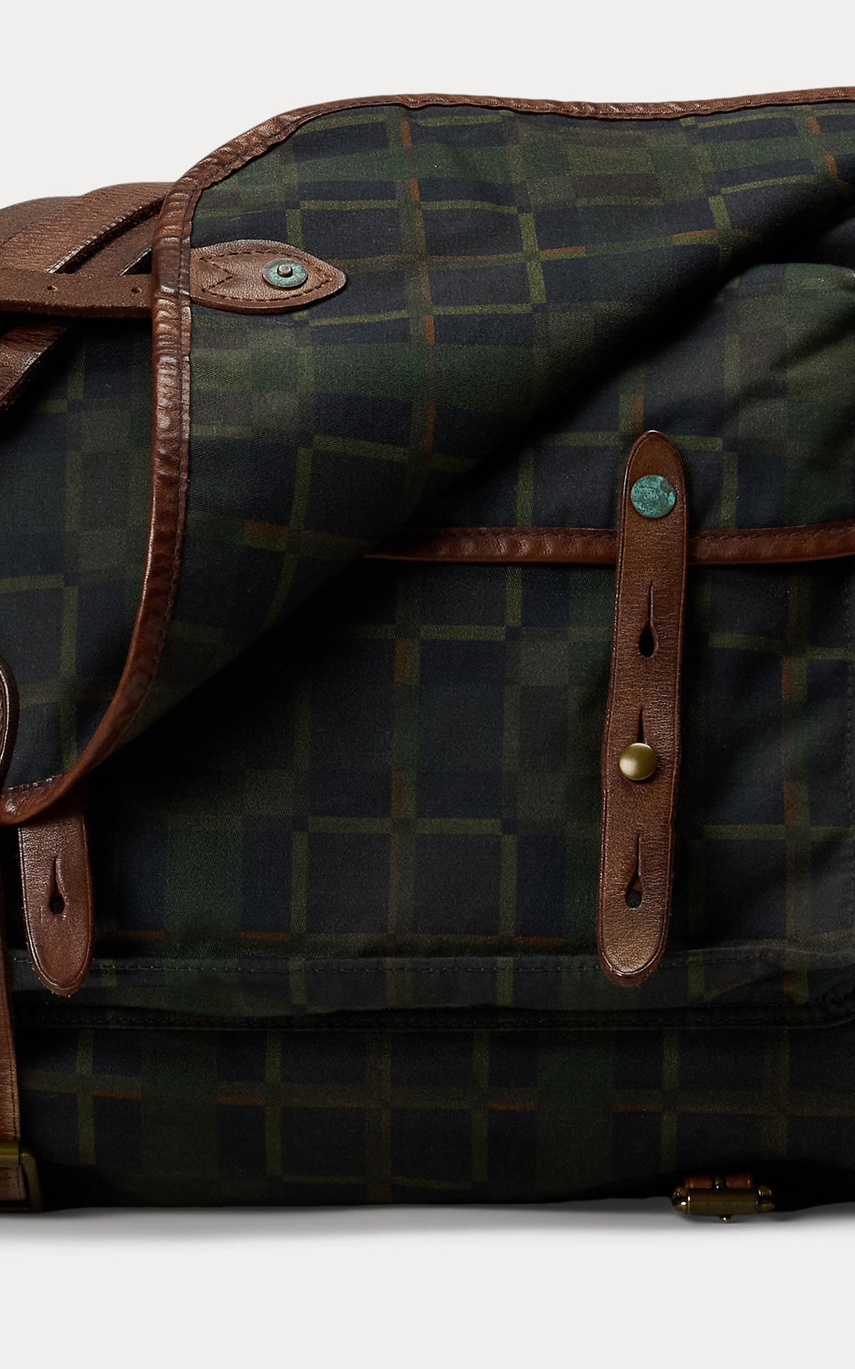 RRL Check-Print Oilcloth Messenger Bag Navy Multi Plaid