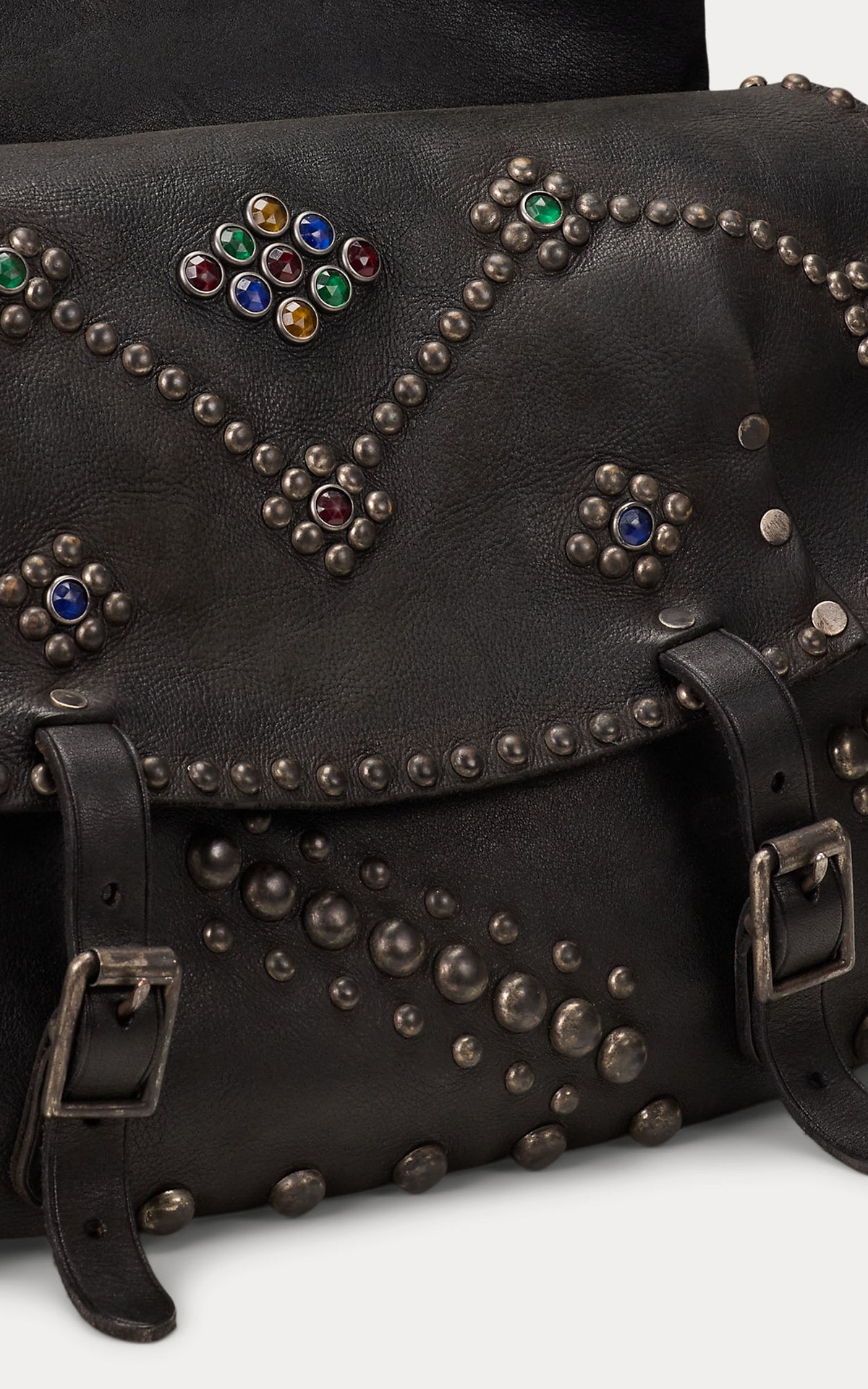 RRL Studded Leather Saddle Bag Schwarz/Vintage Silber