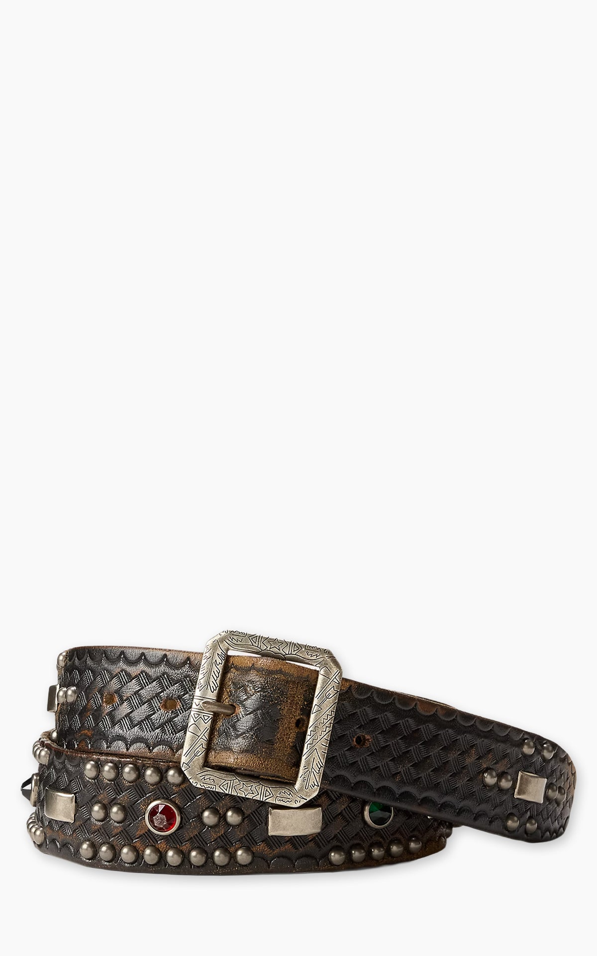 RRL Studded Leather Belt Black/Vintage Silver