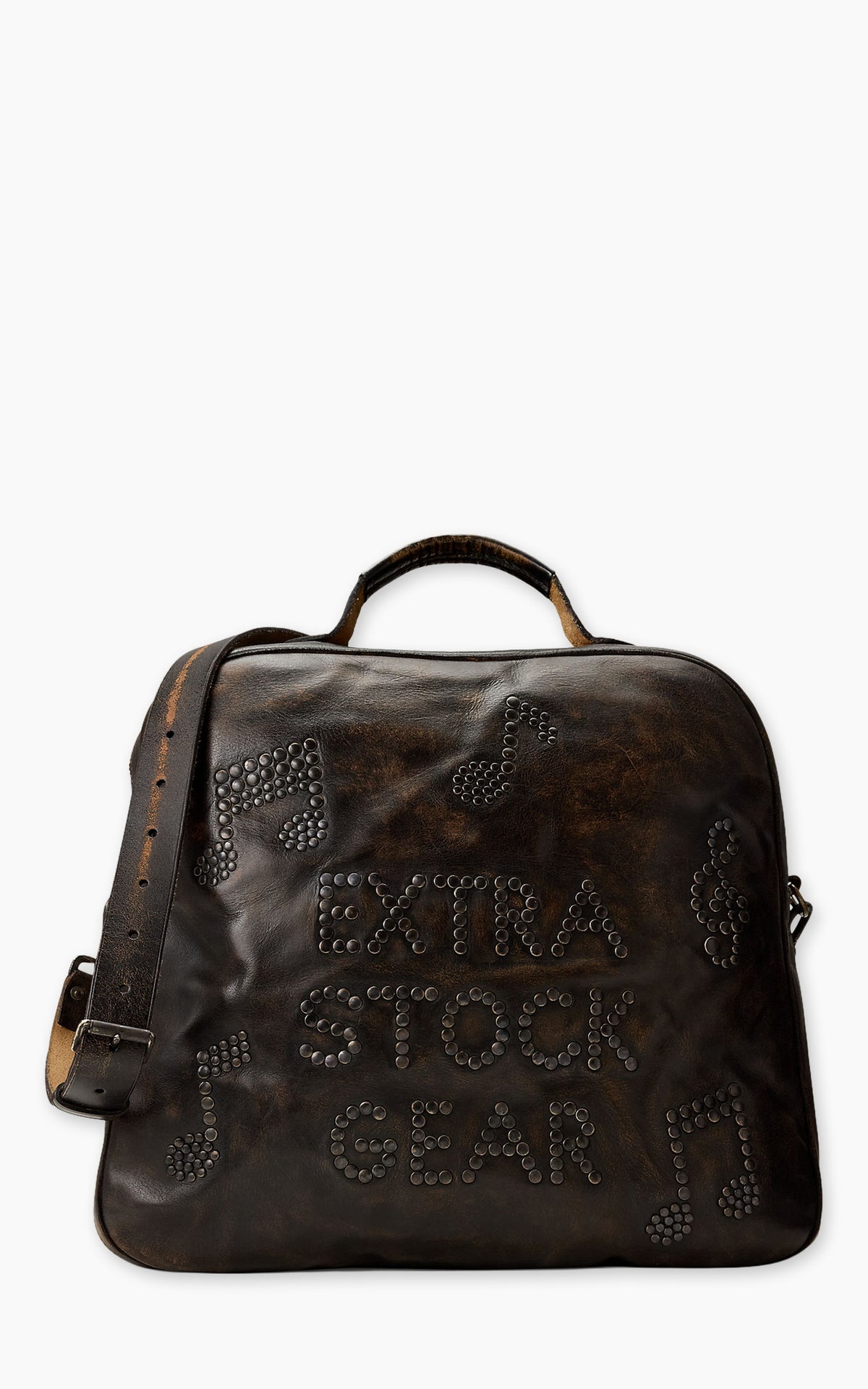 RRL Studded Leather Bag Black Over Brown