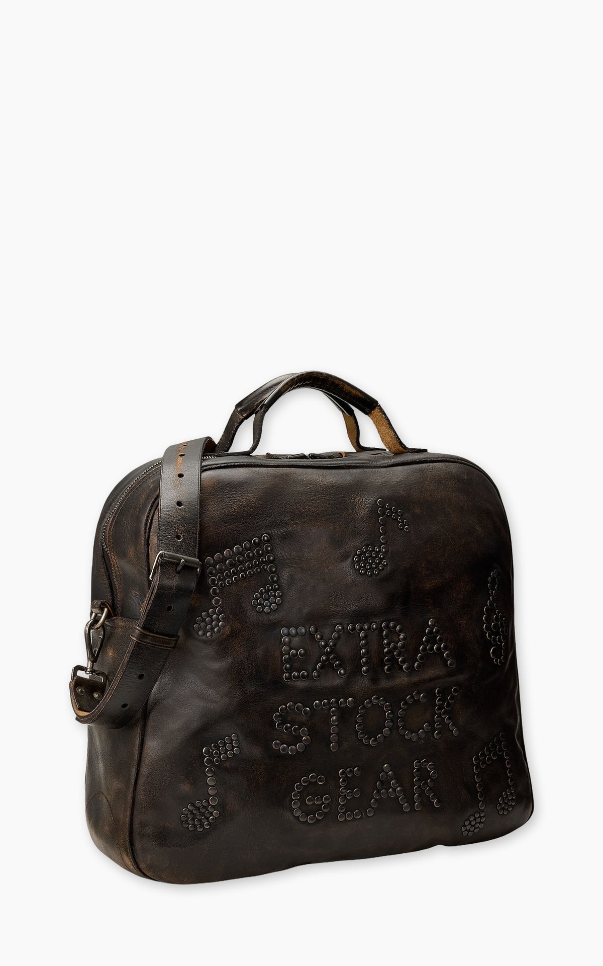 RRL Studded Leather Bag Black Over Brown