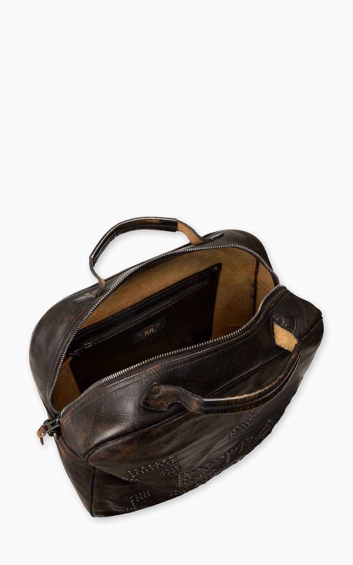 RRL Studded Leather Bag Black Over Brown