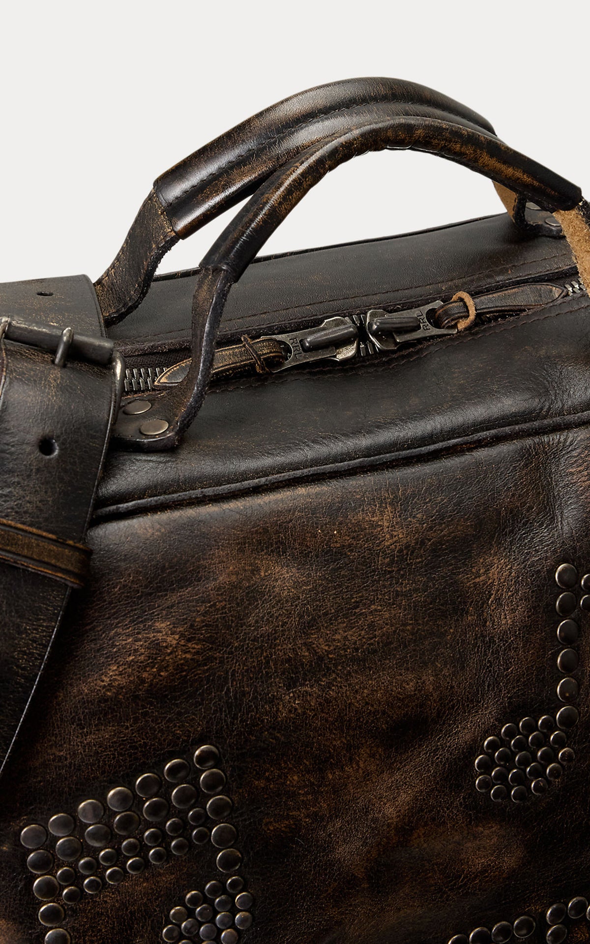 RRL Studded Leather Bag Black Over Brown