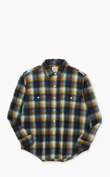 Pherrow's 25W-650WS-C Flannel Work Shirt Navy x Sax Check