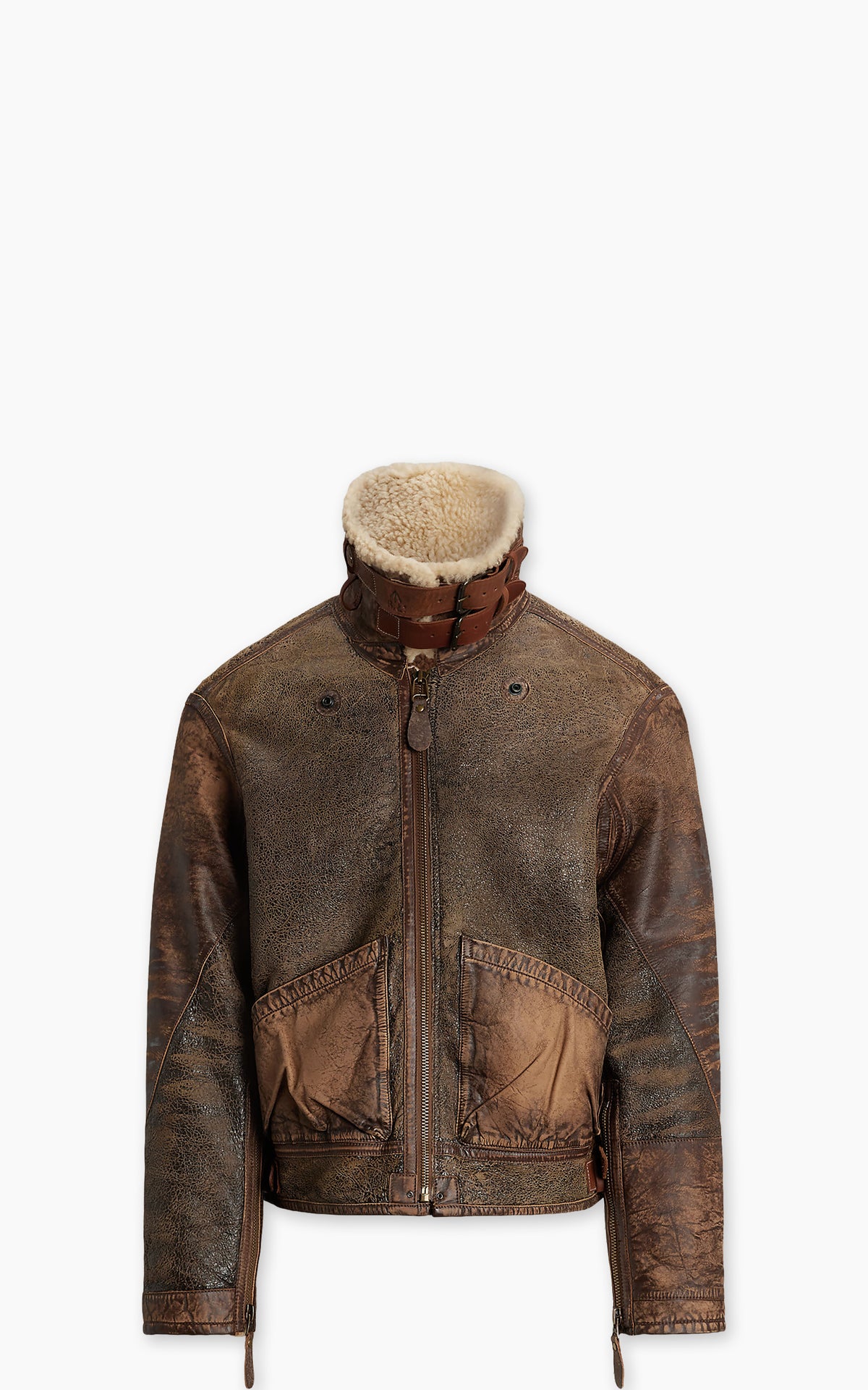 Polo Ralph Lauren Leather-Trim Shearling Flight Jacket Brown Earth