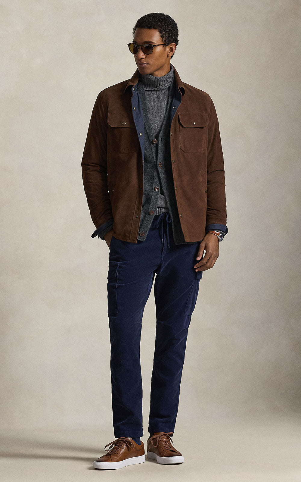 Polo Ralph Lauren Reversible Suede-Taffeta Shirt Jacket Cooper Brown/Collection Navy