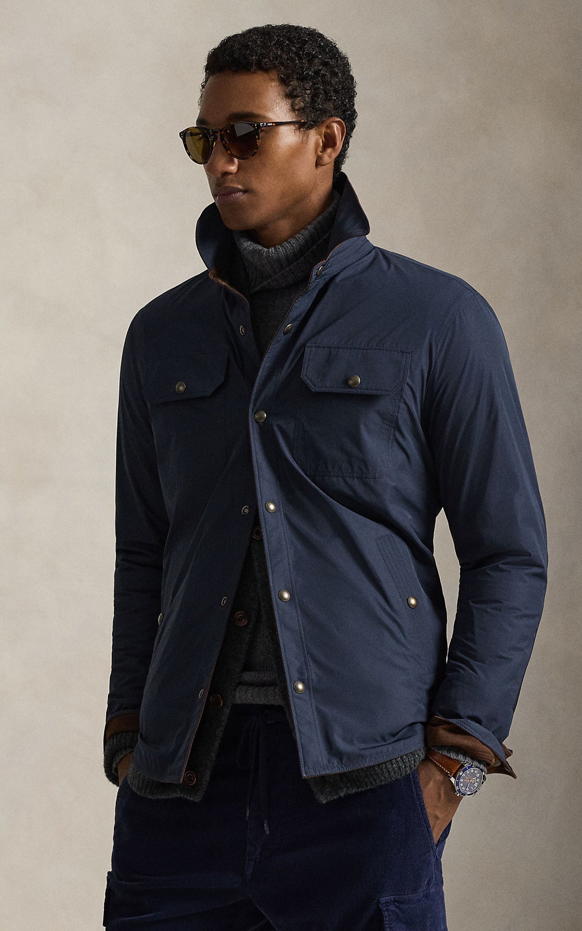 Polo Ralph Lauren Reversible Suede-Taffeta Shirt Jacket Cooper Brown/Collection Navy