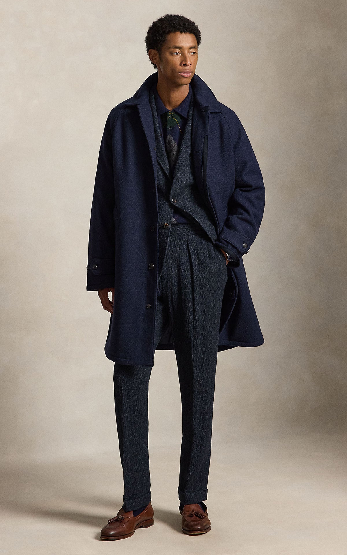 Polo Ralph Lauren The Langdon Tweed Walking Coat Navy