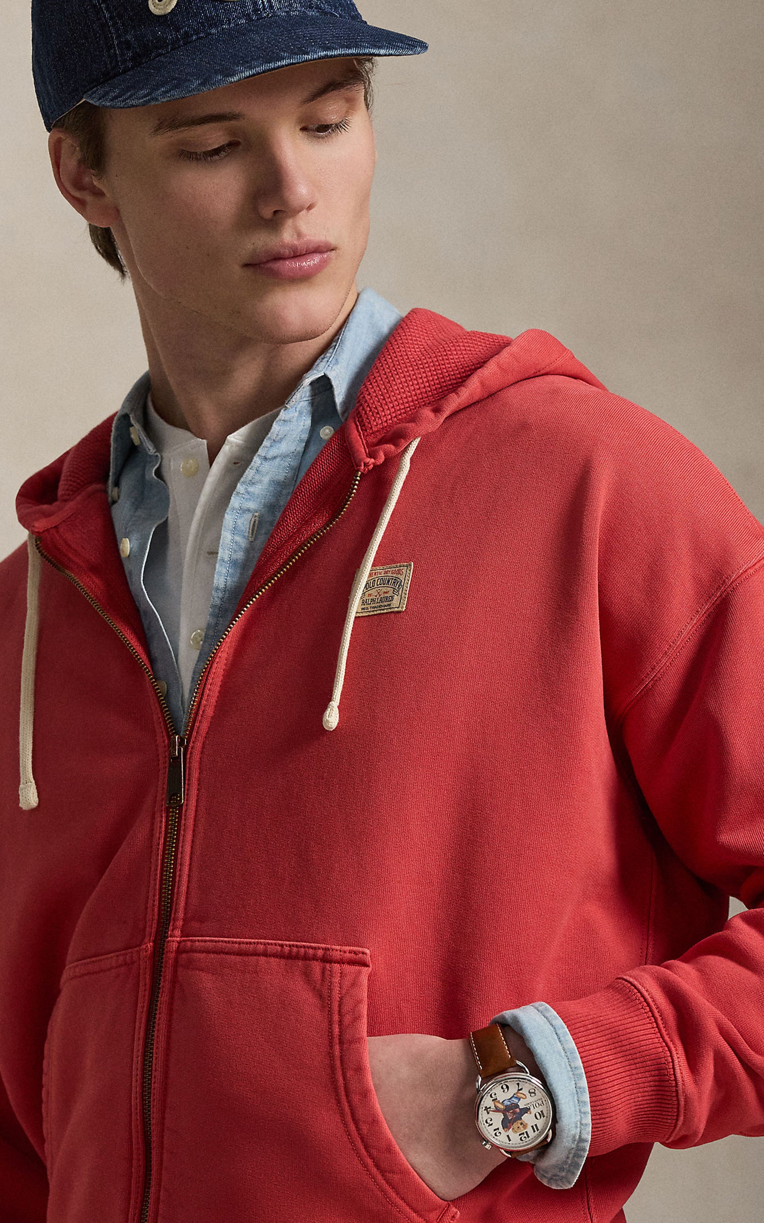 Polo Ralph Lauren Relaxed Fit Loopback Fleece Hoodie Sunrise Red