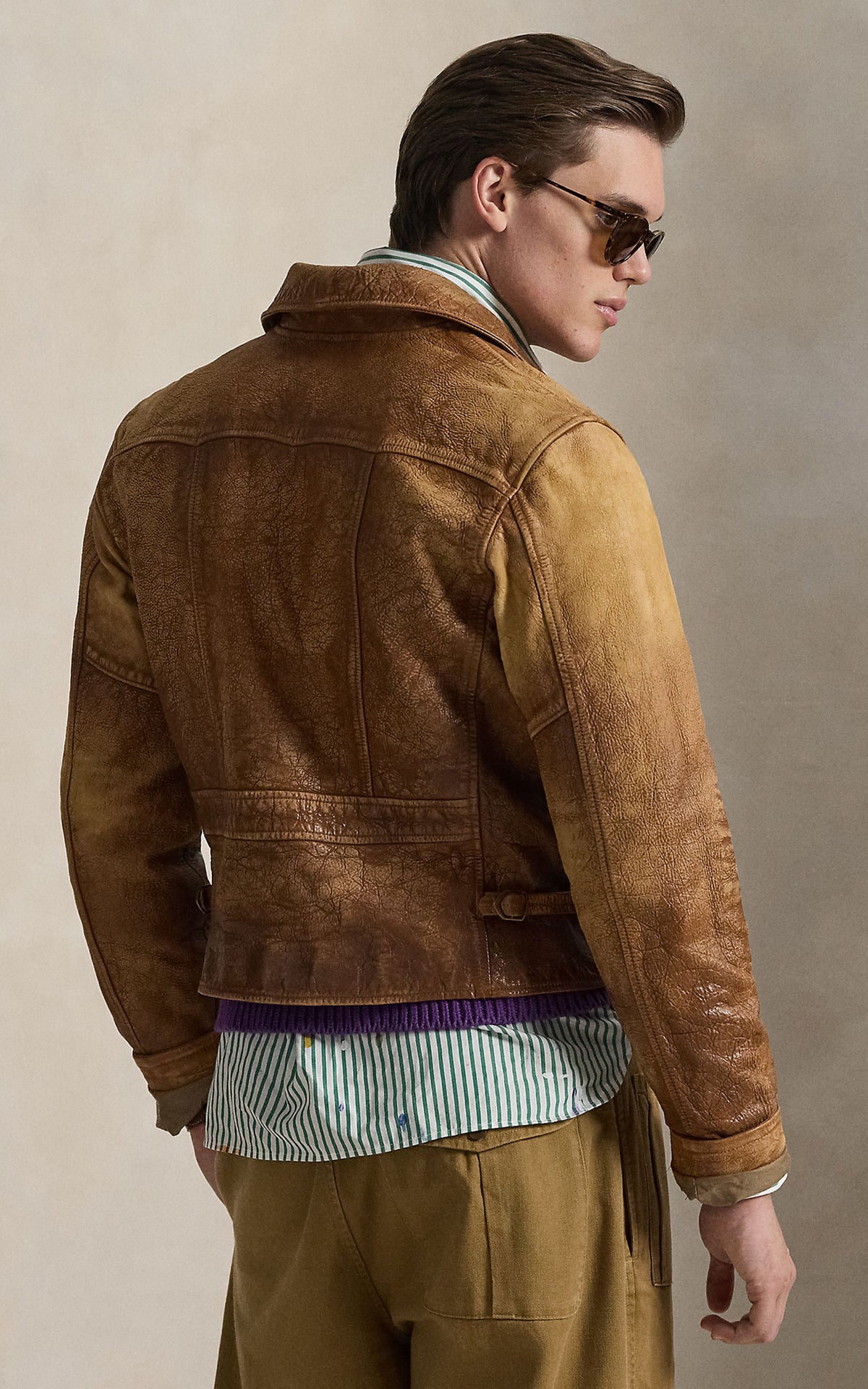 Polo Ralph Lauren Leather Newsboy Jacket Brown X