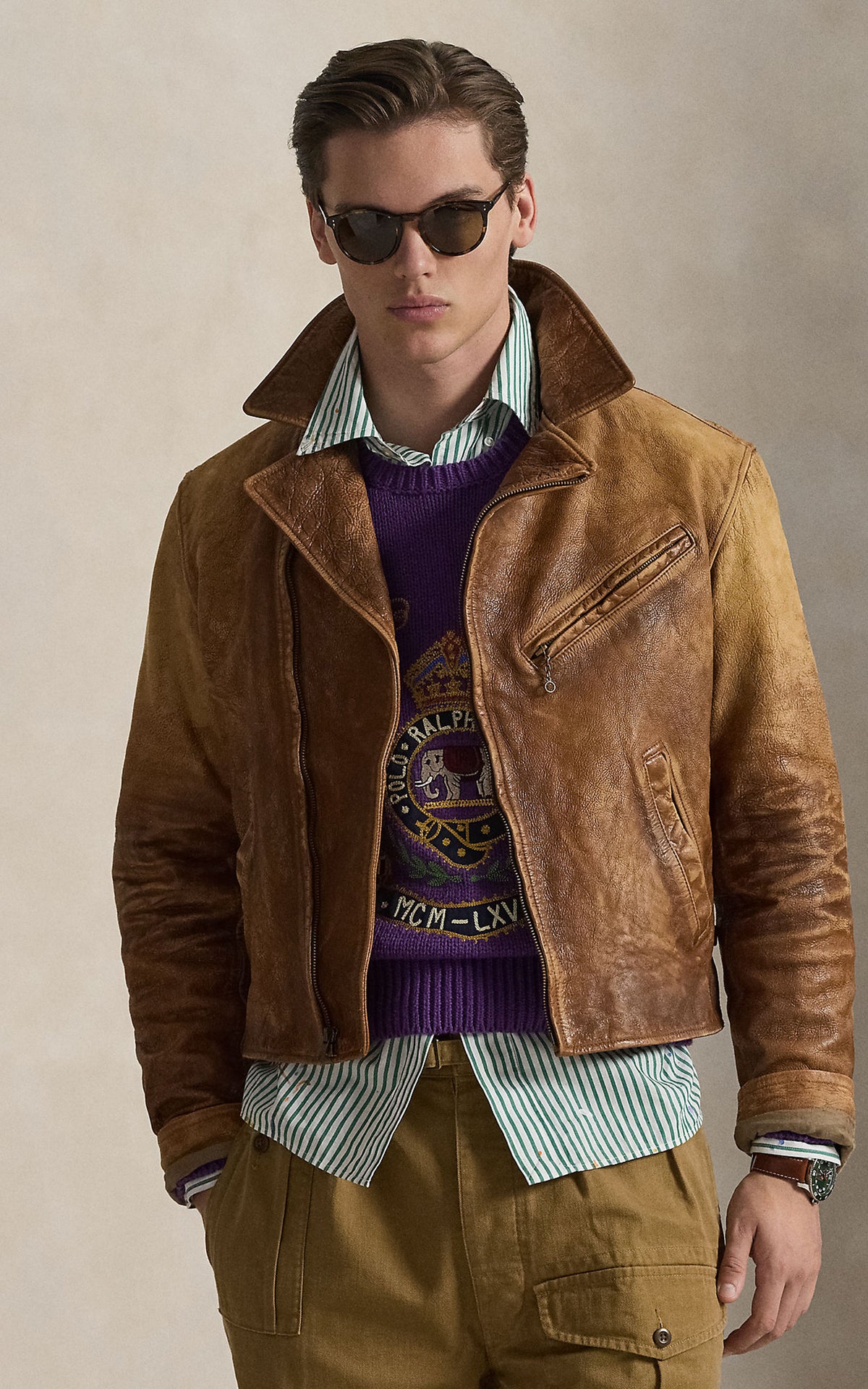Polo Ralph Lauren Leather Newsboy Jacket Brown X