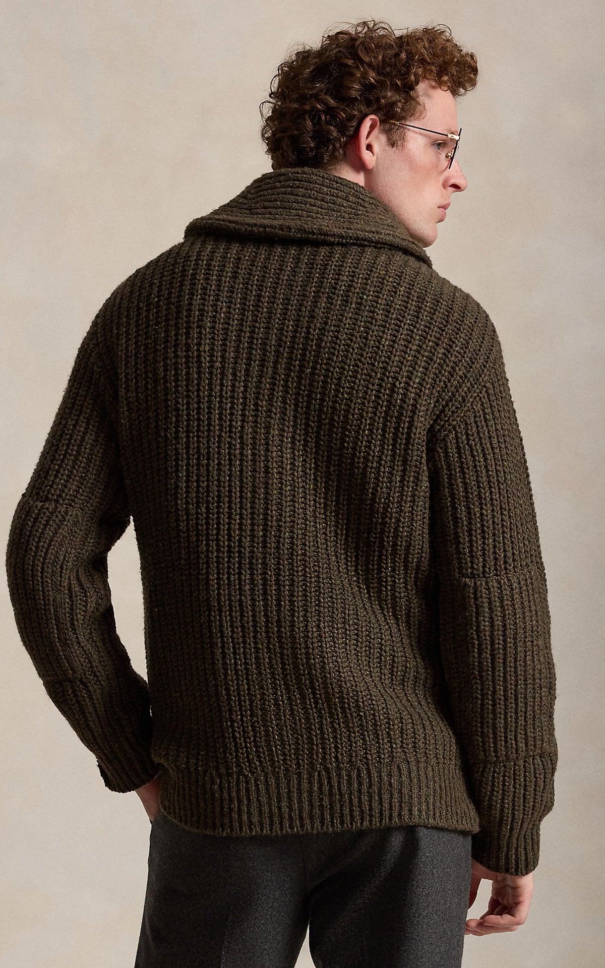 Polo Ralph Lauren Wool-Blend Shawl Cardigan Olive Brown Marl