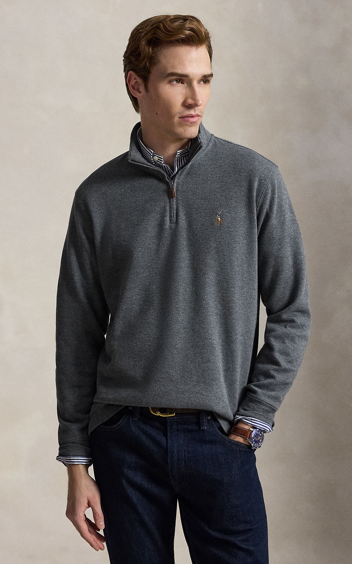Polo Ralph Lauren Estate-Rib Quarter-Zip Pullover Barclay Heather