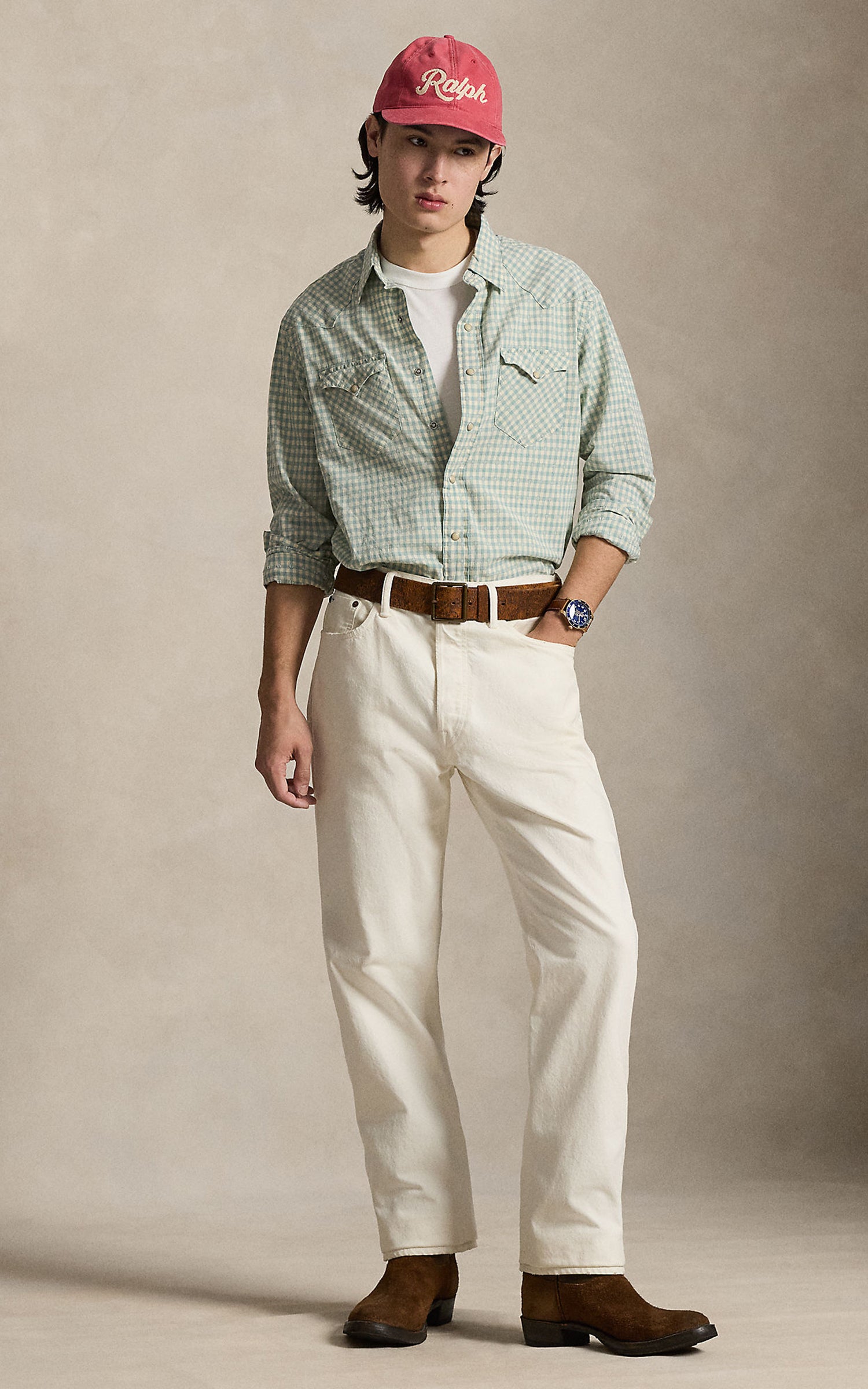 Polo Ralph Lauren Classic Fit Madras Western Shirt Off White Green