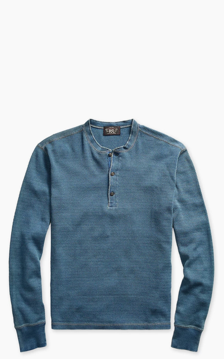 RRL ダブルアールエル L/S HENLEYNECK INTARSIA KNIT”INDIGO YARN ヘンリーネックニットセーター  ブルー M RRL Indigo Jacquard-Knit L/S Henley Washed Blue Indigo