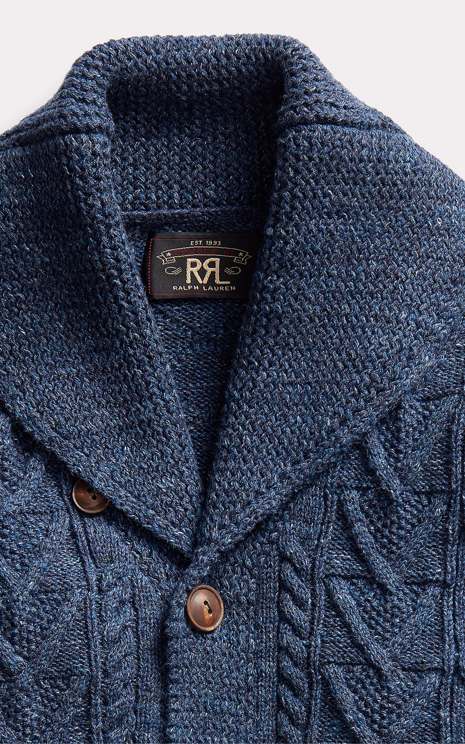 RRL Aran-Knit Cotton Cardigan Navy Heather