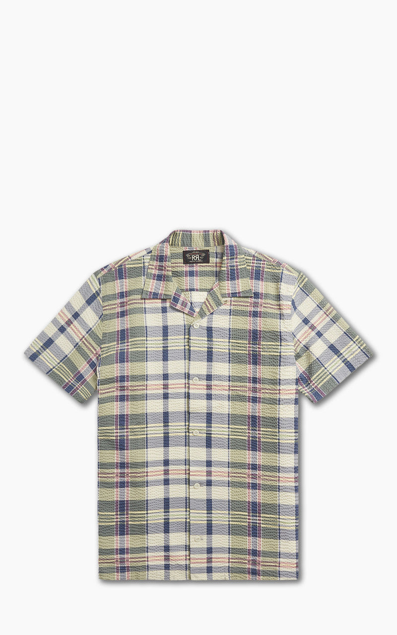 RRL Camp Shirt Madras-Print Seersucker Green/Cream/Muli